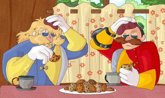 Eggman and Steve (Colored / Shaded + Detailed Background)